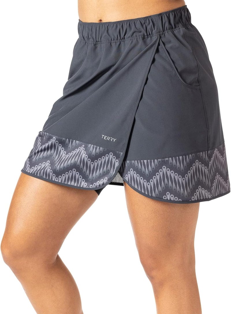 Terry Rover Womens Bike Skort, Elastic Waist Wrap Skirt with Pockets & Unattached Padded Cycling Liner Short - Image 1